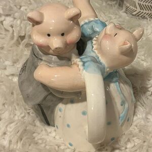 Vintage Ceramic Ballroom Dancing Pigs Teapot by Applause flaw